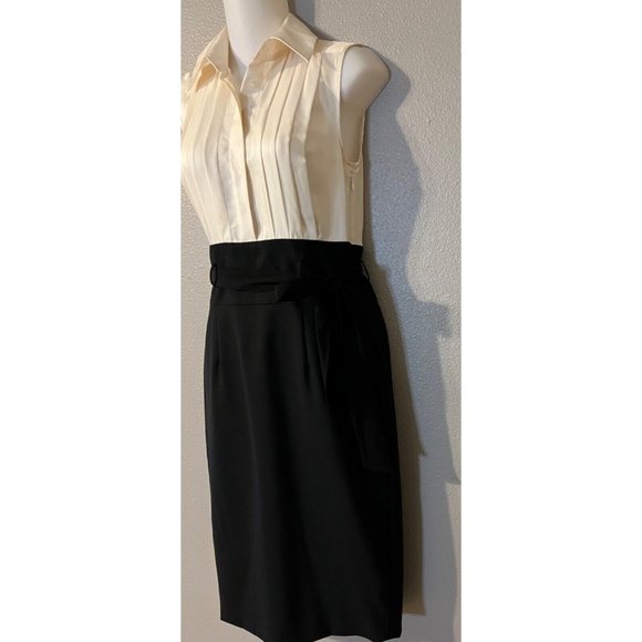 Club Monaco Dress 0 XS Cream Black Belted - Picture 6 of 7